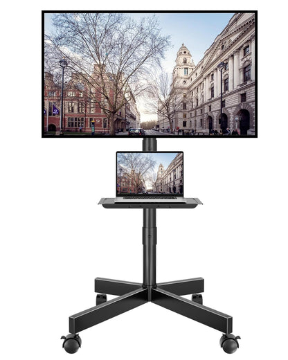 BONTEC Mobile TV Stand with Tilt Function, Rolling TV Cart for 23-60" LED, LCD, OLED TVs, Holds up to 88lbs, Max VESA 400x400mm, Adjustable Media Shelf, TV Stand for Living Room, Bedroom, Office