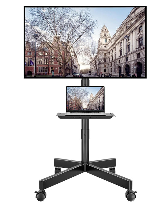 BONTEC Mobile TV Stand with Tilt Function, Rolling TV Cart for 23-60" LED, LCD, OLED TVs, Holds up to 88lbs, Max VESA 400x400mm, Adjustable Media Shelf, TV Stand for Living Room, Bedroom, Office