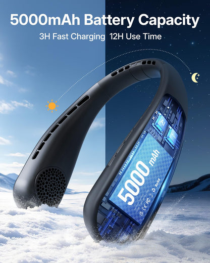 Portable Neck Fan - Hands Free Personal Fan, Rechargeable Bladeless Fan with 5000mAh-Battery, Digital Display, 4 Speeds, Birthday Gifts for Men, Women, Mom, and Dad - Black