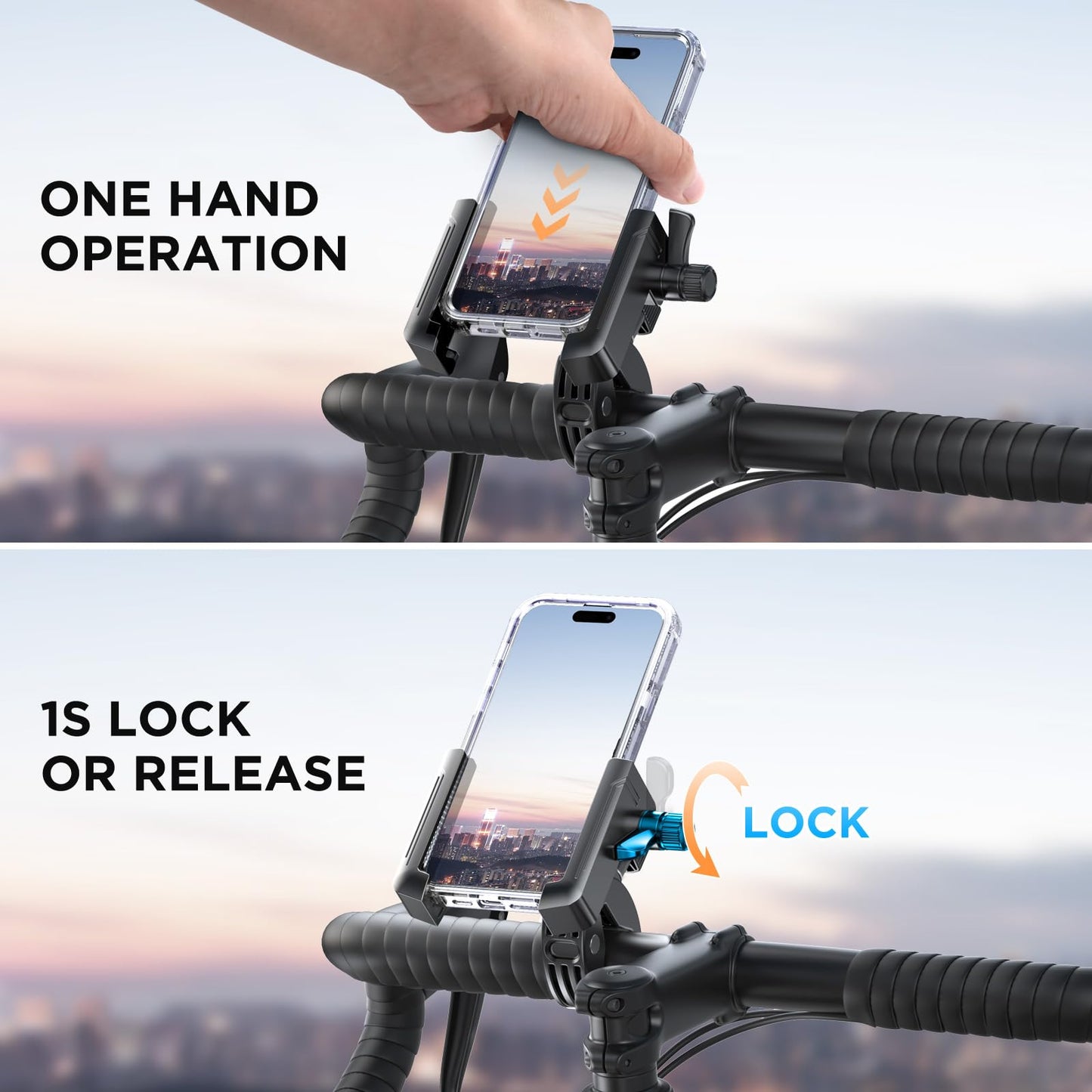 Miracase Bike Motorcycle Phone Holder, [1s Quick Lock] Bicycle Phone Mount Handlebar Cell Phone Clamp for Scooter, Compatible with iPhone Samsung Google