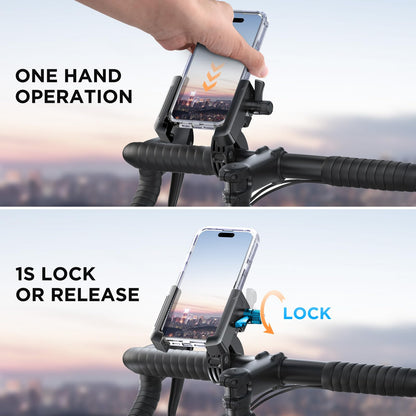 Miracase Bike Motorcycle Phone Holder, [1s Quick Lock] Bicycle Phone Mount Handlebar Cell Phone Clamp for Scooter, Compatible with iPhone Samsung Google