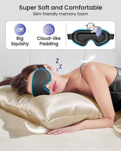 WAOAW Sleep Mask Blackout, Eye Mask for Sleeping - 3D Breathable Soft Comfortable， Adjustable Light Blocking Night Sleeping Mask（Blue）