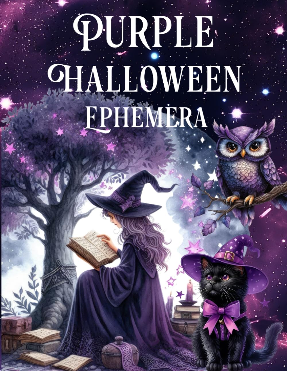 Livre d'éphémères d'Halloween violet : Images de haute qualité de personnages, pour loisirs créatifs, scrapbooking, techniques mixtes, journaux créatifs, art du collage, cartes d'échange d'artistes, et plus encore.