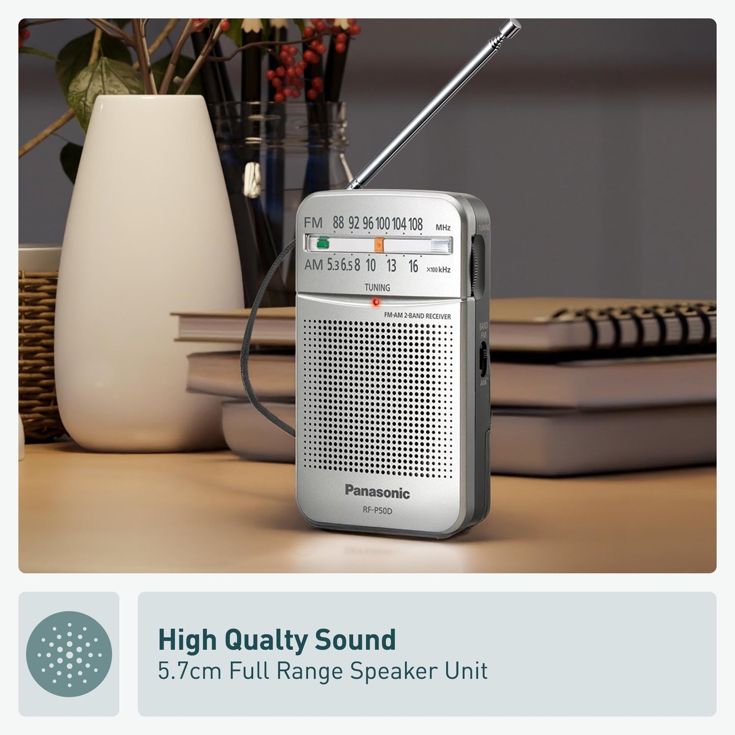 Panasonic RF-P50 Pocket AM/FM Radio, Silver, Without Headphone (RFP50) Panasonic