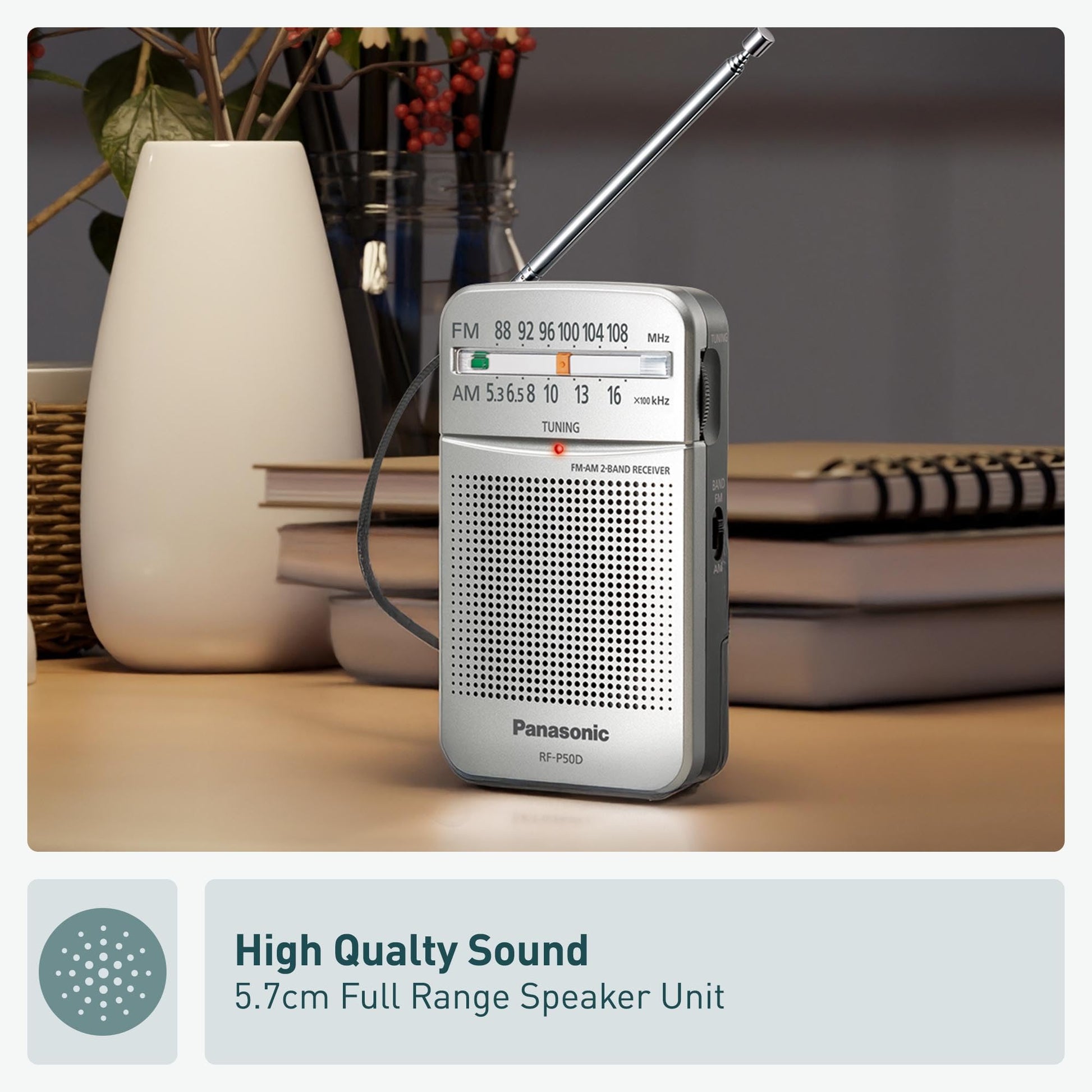 Panasonic RF-P50 Pocket AM/FM Radio, Silver, Without Headphone (RFP50) Panasonic