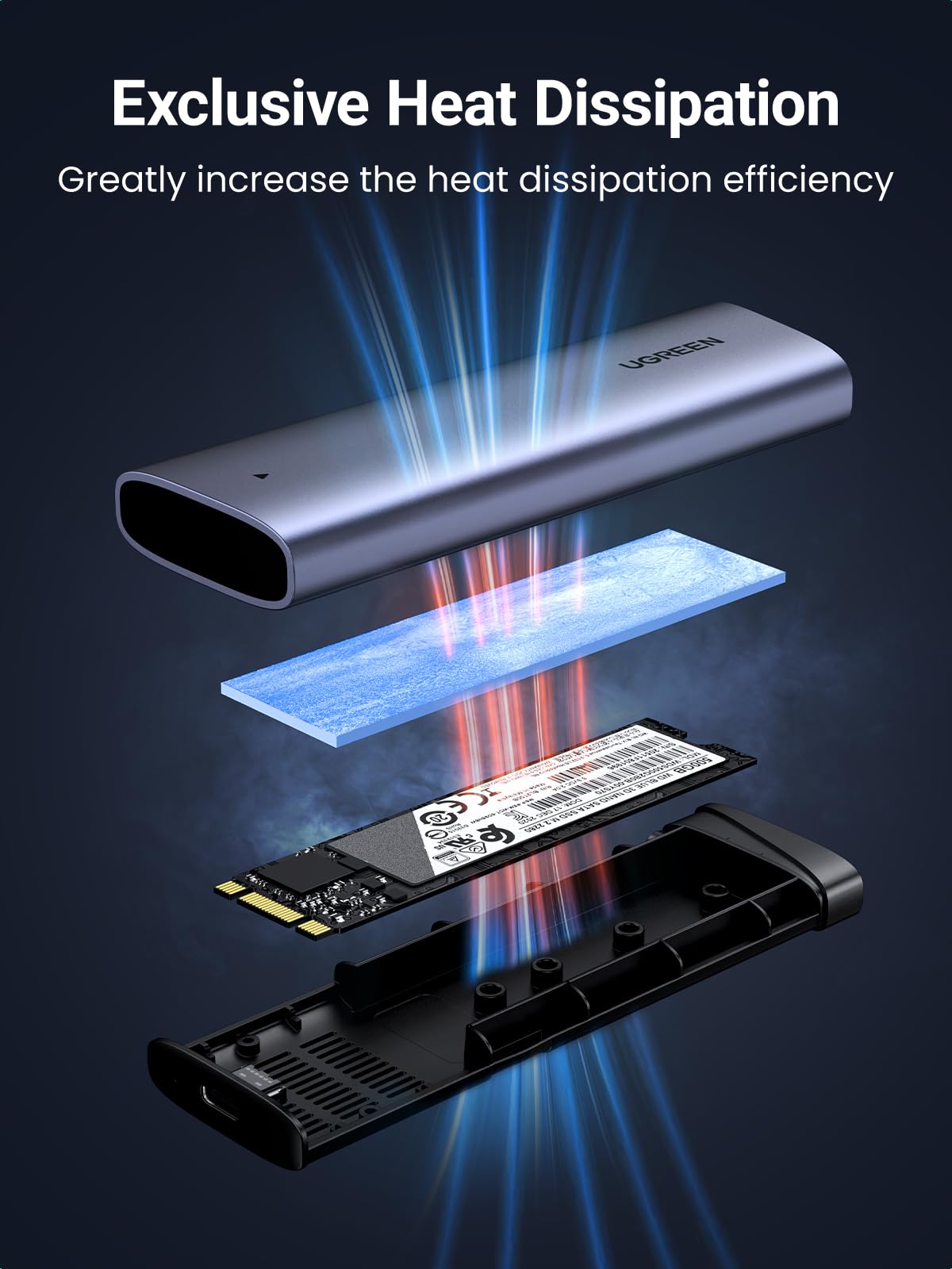 UGREEN M.2 NVMe SSD Enclosure 10Gbps USB 3.2 Gen 2 (10 Gbps) to NVME PCI-E M-Key/(B+M) Key Solid State Drive External Enclosure Support UASP Trim for 2230 2242 2260 2280 NVME SSDs