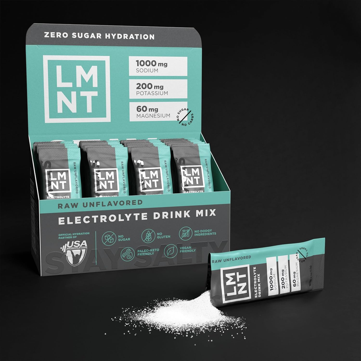 LMNT Keto Electrolyte Powder Packets | Paleo Hydration Powder | No Sugar, No Artificial Ingredients | Raw Unflavored | 30 Stick Packs