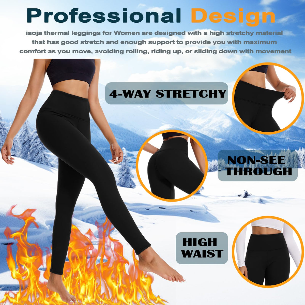 iaoja Thick Fleece Lined Leggings for Women – High Waisted Winter Thermal Warm Yoga Pants Workout Tummy Control Leggings Black 🍁 All In One Marketplace Canada