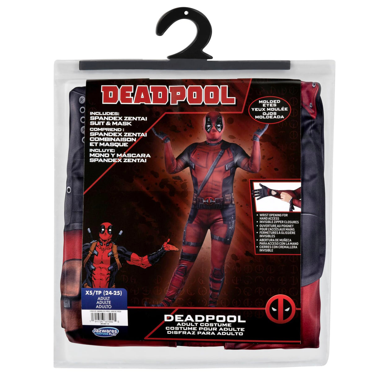 MARVEL Deadpool Official Adult Deluxe Zentai Halloween Costume - Stretch Spandex with Wrist Slits (XXS)