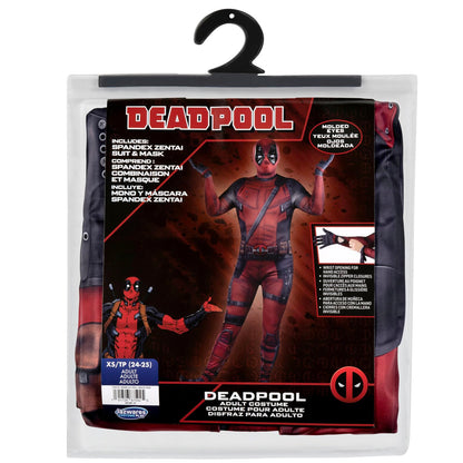 MARVEL Deadpool Official Adult Deluxe Zentai Halloween Costume - Stretch Spandex with Wrist Slits (XXS)