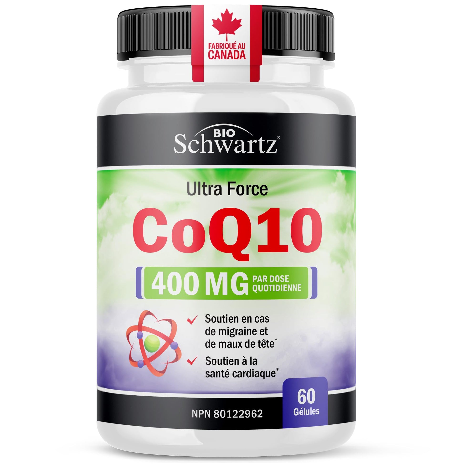 CoQ10 Supplement | Ultra Strength 400MG Per Daily Dose | Migraine, Headache & Heart Health Support | Coenzyme Q10 to Reduce Migraine Frequency & Support Cardiovascular Health | Made in Canada & Non-GMO | 30 Day Supply | 60 Ct - Available at All In One Marketplace Canada