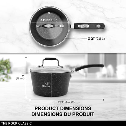 Starfrit The Rock 2.8L (3Qt) Non-Stick Saucepan - Durable Forged Aluminum - Oven Safe - PFOA Free - Easy to Clean - Black Starfrit