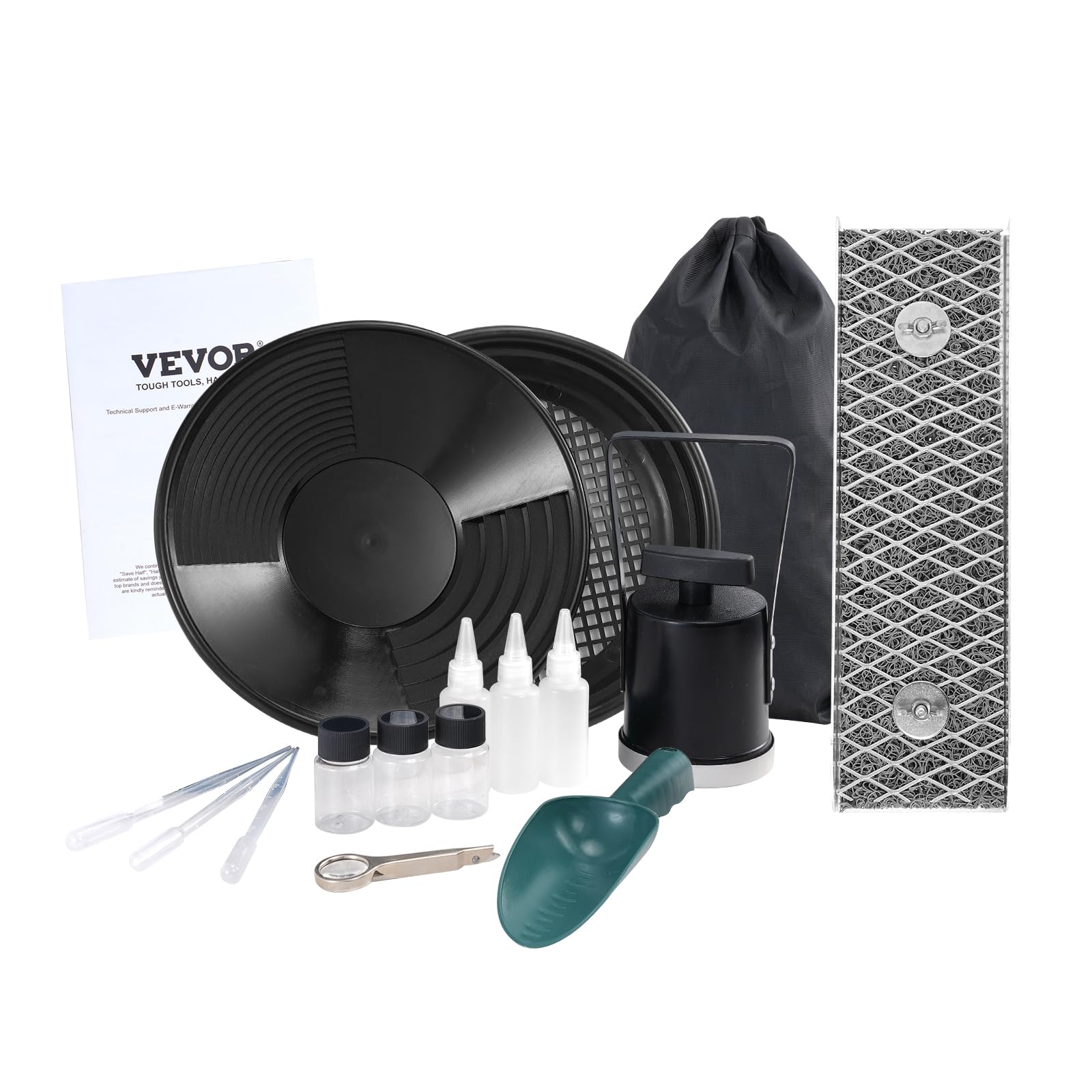 VEVOR Gold Panning Kit with Mini Sluice Box, 12" Aluminum Gold Mining Equipment, 16 PCS Golds Prospecting Kit with Golden Pan, Classifier Screen, Separating Magnet, Drawstring Backpack and Accessories VEVOR