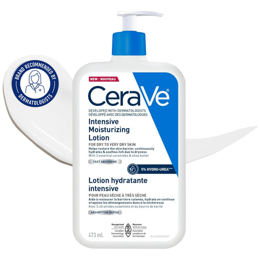 CeraVe Intensive Moisturizing Lotion with 5% Hydro-Urea & Shea Butter, for Dry to Very Dry Skin, Hydrates Itchy Skin due to Dryness. Fragrance-Free, Developed with Dermatologist, 473mL - Available at All In One Marketplace Canada