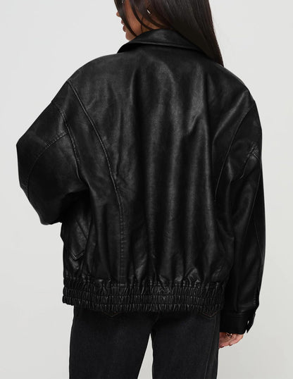 PRETTYGARDEN Women's Faux Leather Motorcycle Jacket Trendy Fall Spring Clothes Oversized Zip Up Winter Coat Outerwear (Black,Small) 🍁 All In One Marketplace Canada