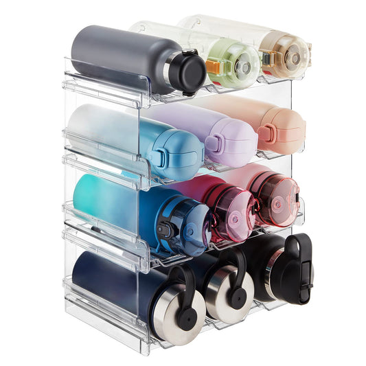 Lifewit Stackable Water Bottle Organizer for Cabinet, Freezer, Pantry - Plastic Cup Holder, Wine Racks for Kitchen Tabletop Storage, Cupboard, Office - Pack of 4, Each Rack Holds 3 Containers - Available at All In One Marketplace Canada