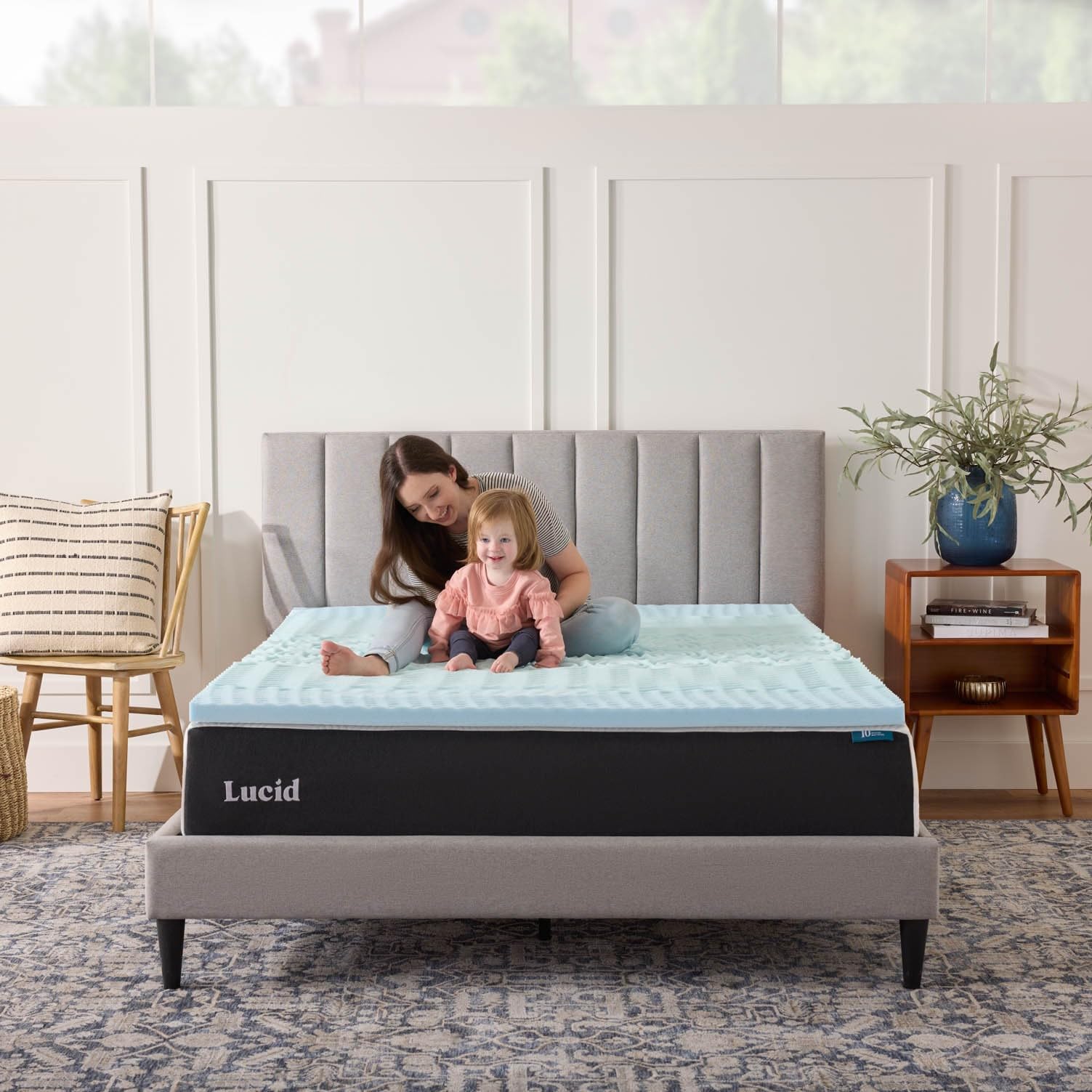 LUCID 2 Inch Gel Memory Foam Plush - Cooling Targeted Convoluted Comfort Zones Mattress Topper - Queen LUCID