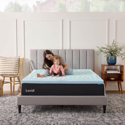 LUCID 2 Inch Gel Memory Foam Plush - Cooling Targeted Convoluted Comfort Zones Mattress Topper - Queen LUCID
