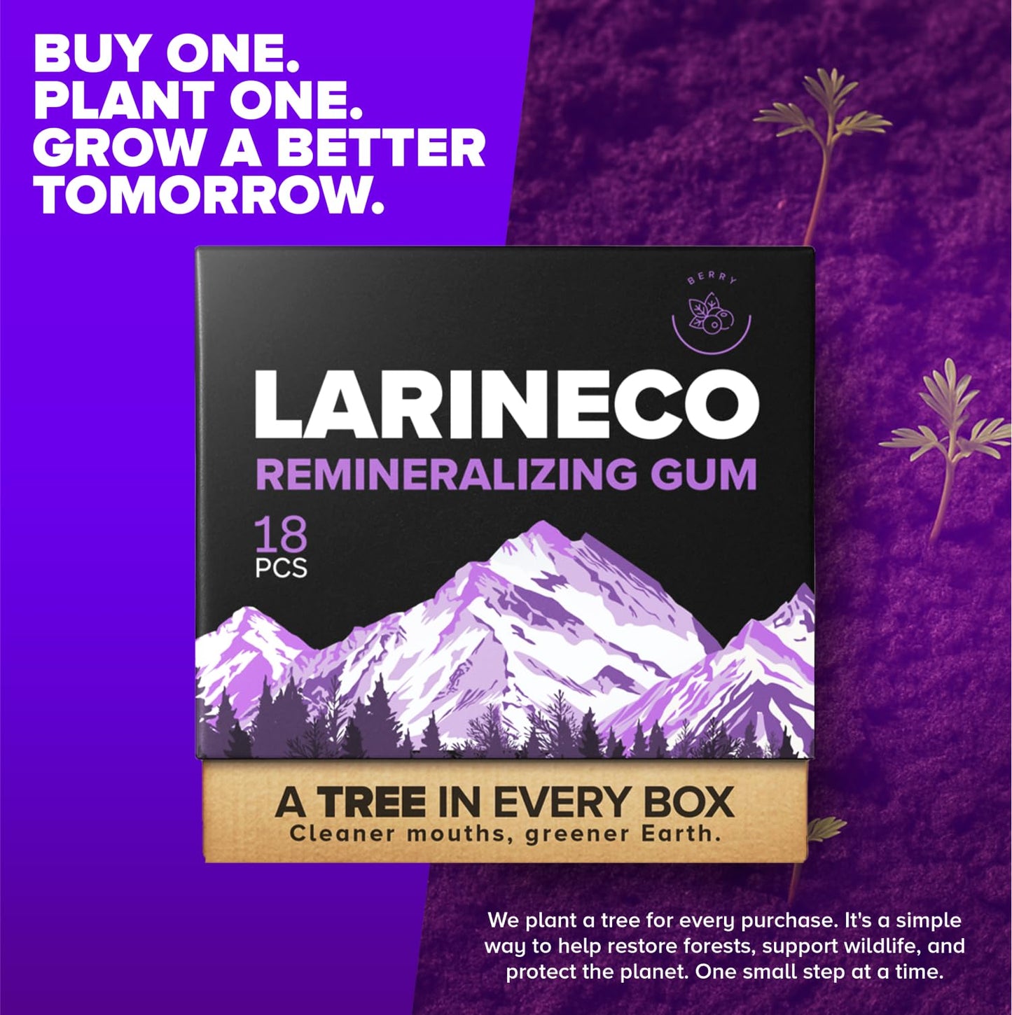 Larineco Remineralizing Gum with Nano Hydroxyapatite & Xylitol – Sugar-Free Berry Flavor – Plastic-Free, Dye-Free, Aspartame-Free – Natural Base – 36 Pieces (2 Pack)