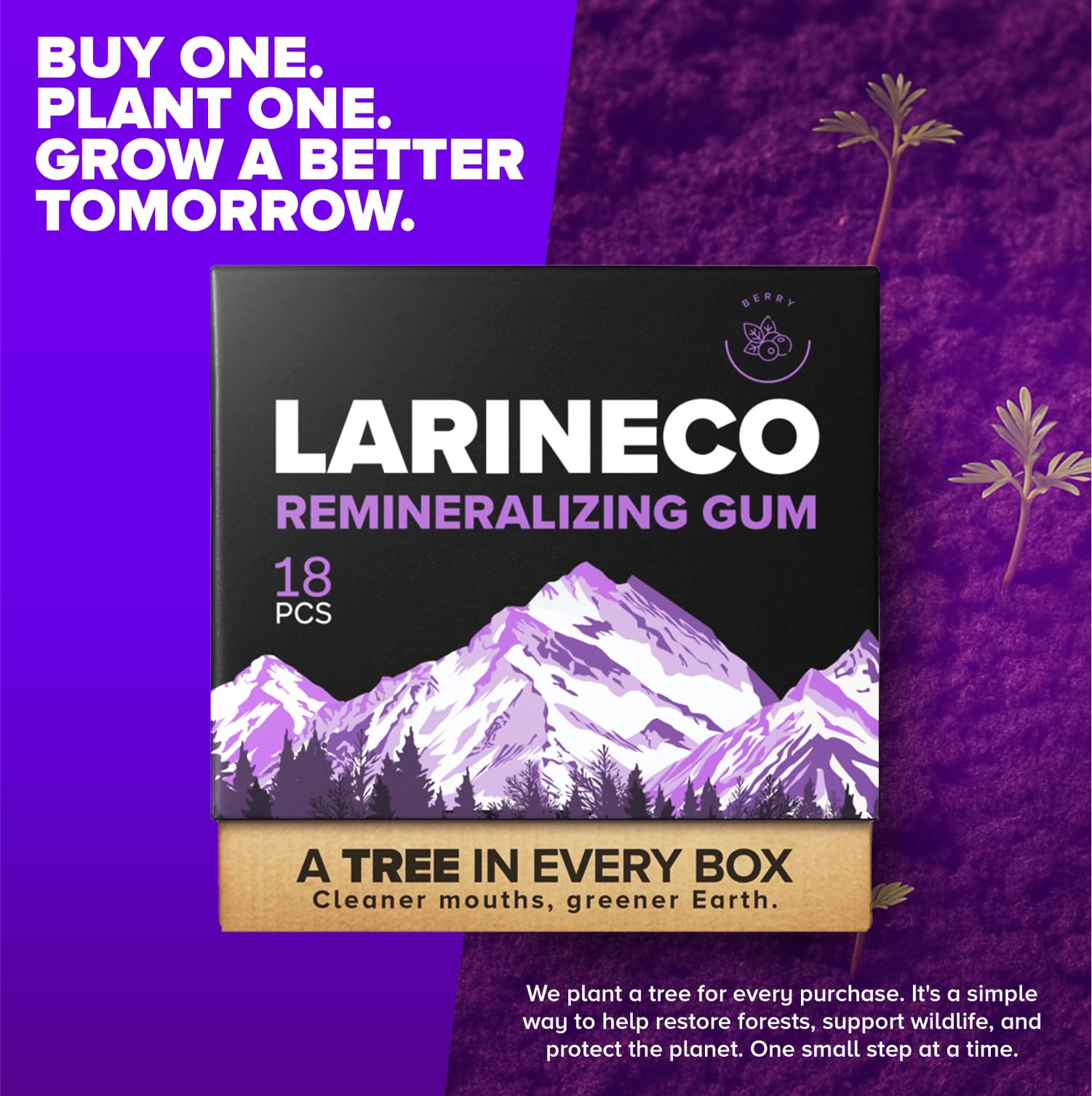 Larineco Remineralizing Gum with Nano Hydroxyapatite & Xylitol – Sugar-Free Berry Flavor – Plastic-Free, Dye-Free, Aspartame-Free – Natural Base – 36 Pieces (2 Pack)