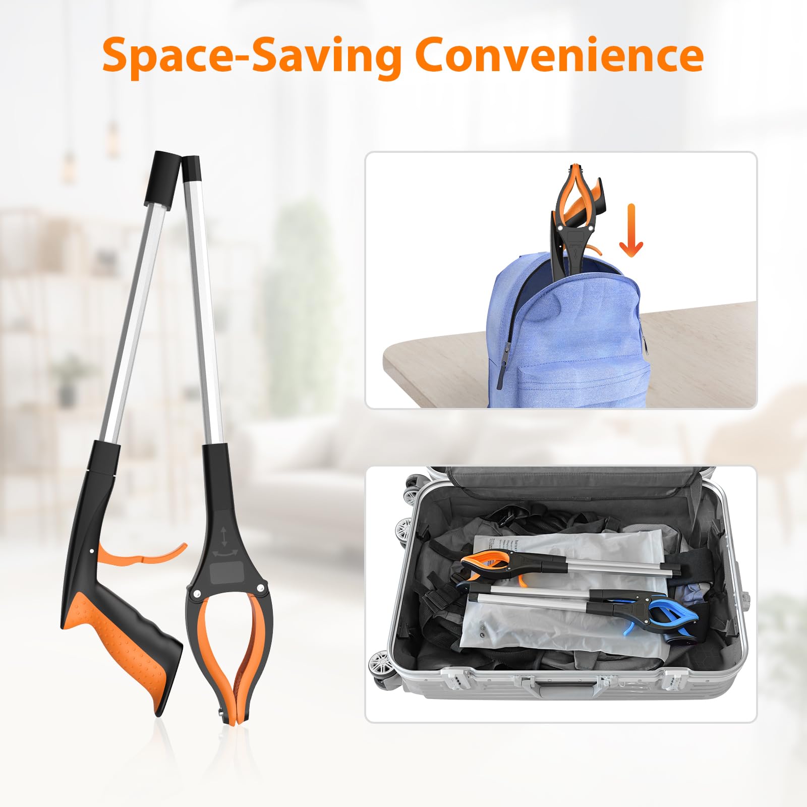 REWKCY 32in/83cm Grabber Reacher Tool 2-Pack, Foldable Reacher Grabber with 360° Rotating Jaw & Magnet, Heavy Duty Pick Up Stick for Seniors - Available at All In One Marketplace Canada