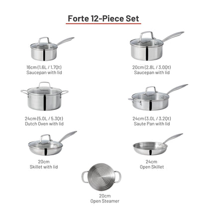 Lagostina Forte 3-Ply Clad 12-Pc Cookware Set, Stainless Steel Pots & Pans