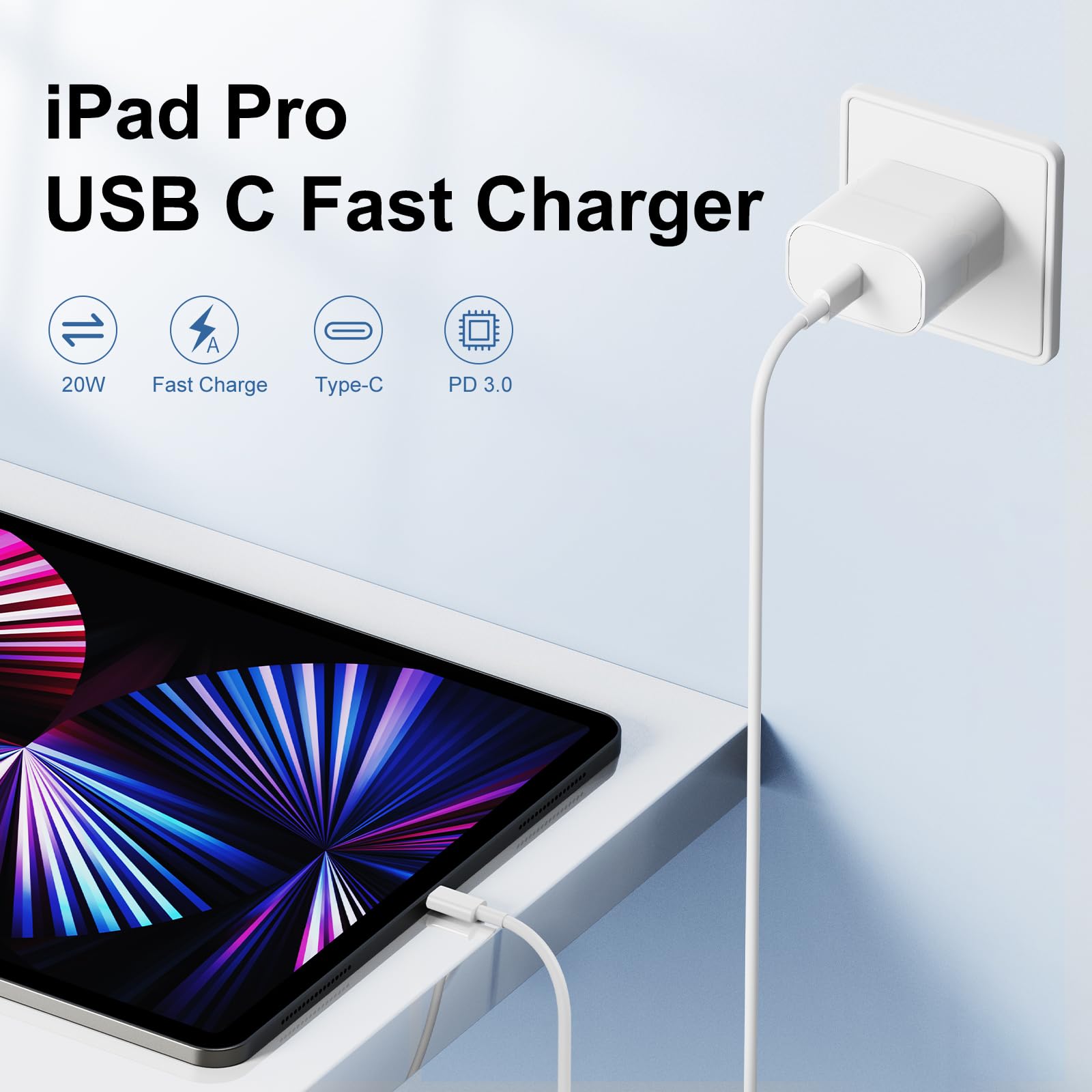 Susnwere iPhone 17 15 16 Charger 10Ft with 20W USB C Charger Block,3-Pack 20W Fast Wall Charger for iPhone 17 Pro Max/iPhone 16/16 Plus/16 Pro/16 Pro Max/15 Plus/15 Pro Max,3Pack Extra Long 10ft Cable - Available at All In One Marketplace Canada