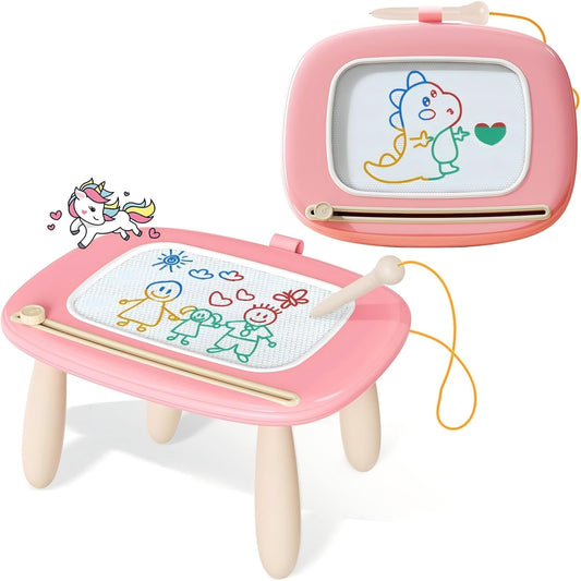 Kikidex Girl Toys Age 1-3 Magnetic Drawing Board, Gifts for 1 2 3 Year Old Toddlers Birthday, Doodle Board for Preschool Learning and Educational Erasable Sketching Pad(Soft Pink)