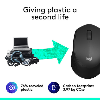 Logitech M330 Silent Wireless Mouse, 2.4GHz with USB Receiver, Optical Tracking, Quiet & Lightweight, Long Battery Life, for PC, Mac, Laptop, Chromebook - Black
