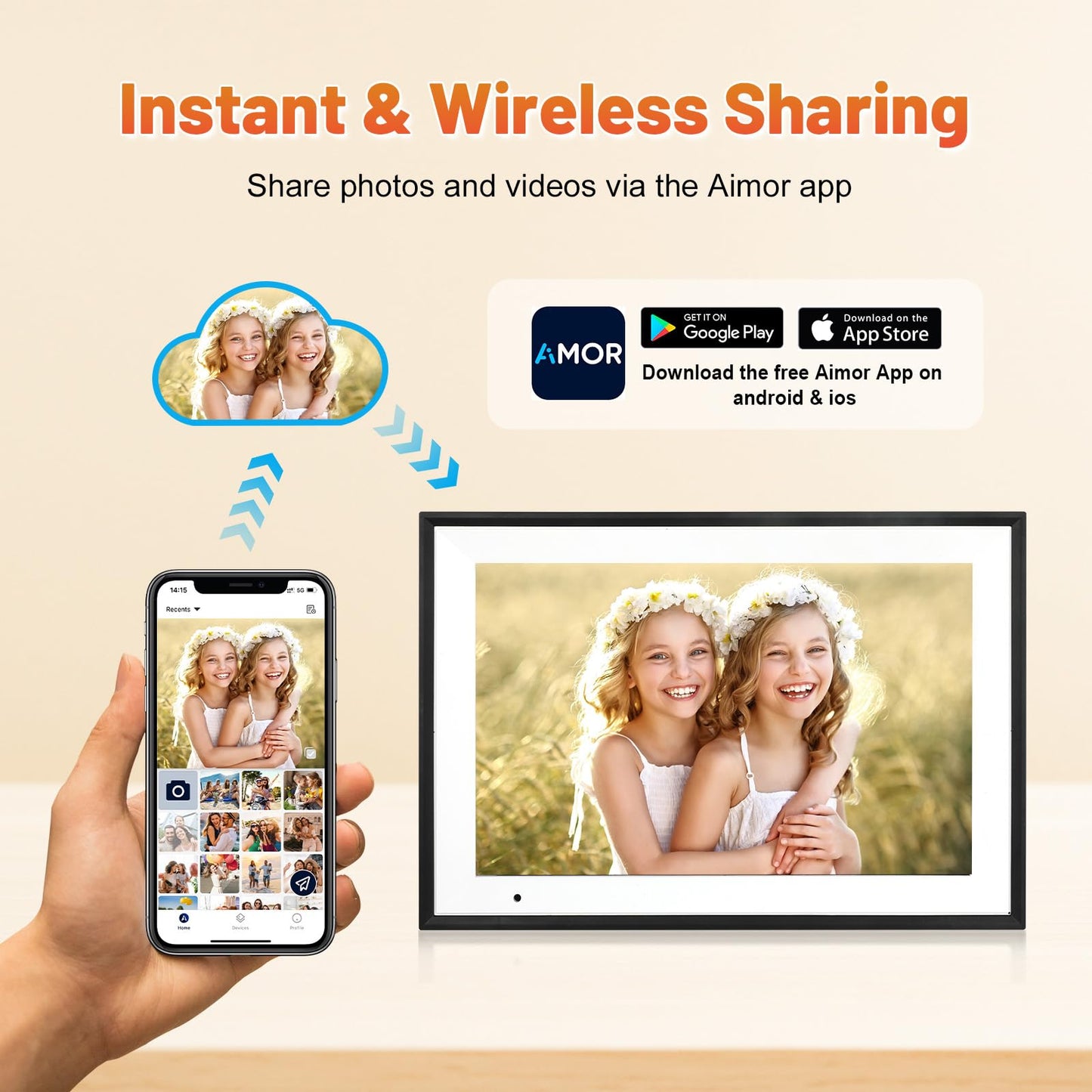 Anna Bella Digital Photo Frame 10.1 Inch with 1280x800 HD IPS Touch Screen, 32GB WiFi Digital Picture Frame with App Sharing, Auto-Rotate Photo Frame with Sleep Mode, Gift for Parents, Friends - Available at All In One Marketplace Canada
