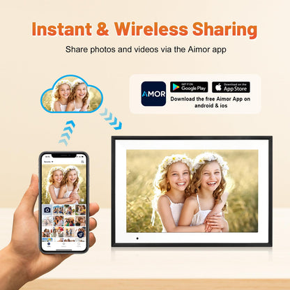 Anna Bella Digital Photo Frame 10.1 Inch with 1280x800 HD IPS Touch Screen, 32GB WiFi Digital Picture Frame with App Sharing, Auto-Rotate Photo Frame with Sleep Mode, Gift for Parents, Friends - Available at All In One Marketplace Canada