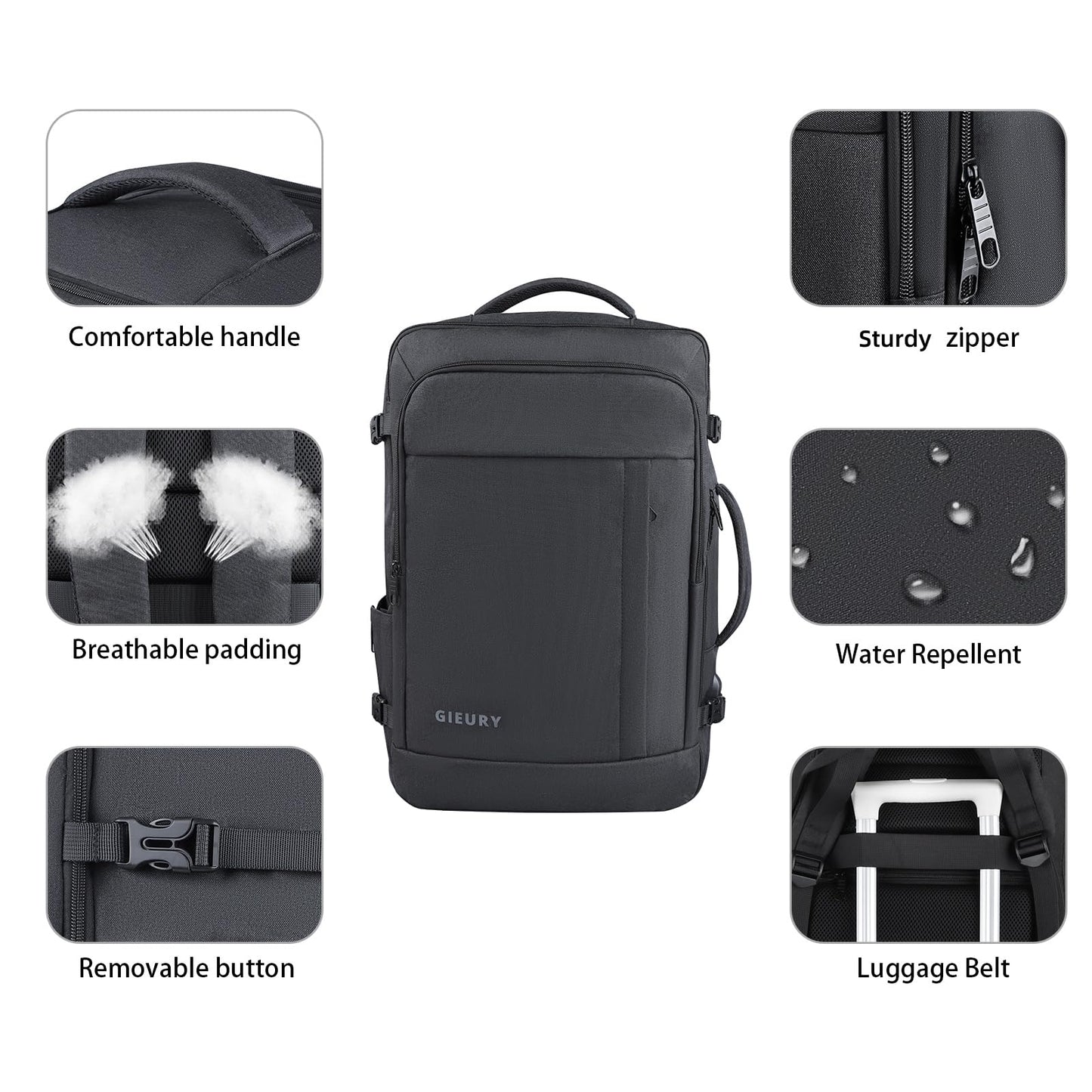 Carry On Backpack, 50L Travel Backpack, Luggage Backpack TSA Flight Approved Laptop Backpack for Men & Women, Large Expandable Backpack 40L Daypack Lightweight Business Weekender Bag, Black - Available at All In One Marketplace Canada