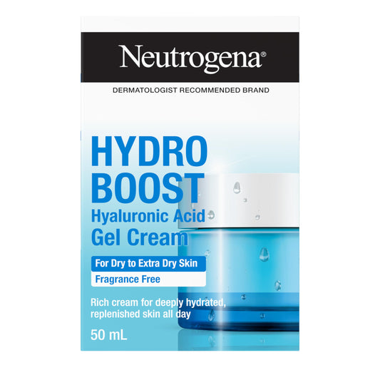Neutrogena Fragrance Free Hydro Boost Gel Cream for Extra Dry Skin, Hyaluronic Acid Face Moisturizer for Extra-Dry Skin, Sensitive & Acne-Prone Skin Provides Long Lasting Hydration, Non-Comedogenic, 50ml