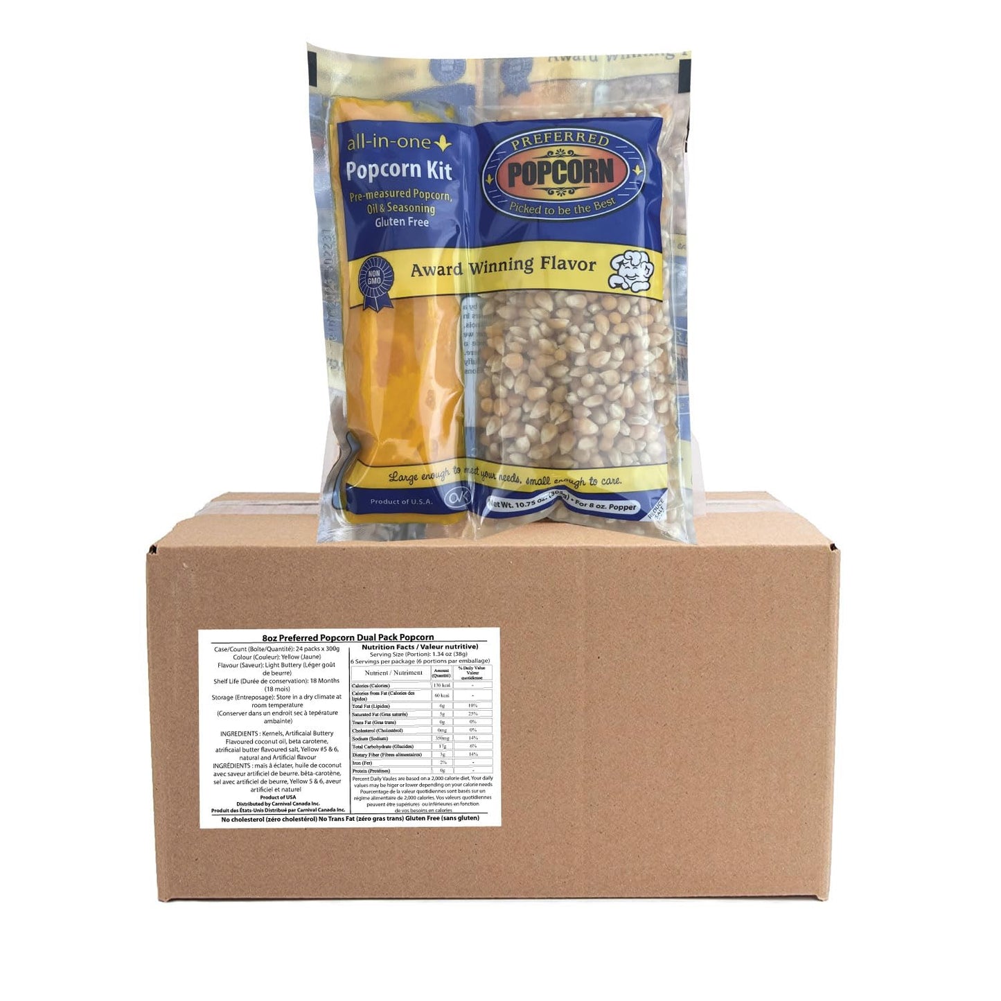 Preferred Popcorn 8oz All-in-One Butter Flavored Popcorn Kit - 24 Pack Case for Theatre Machines