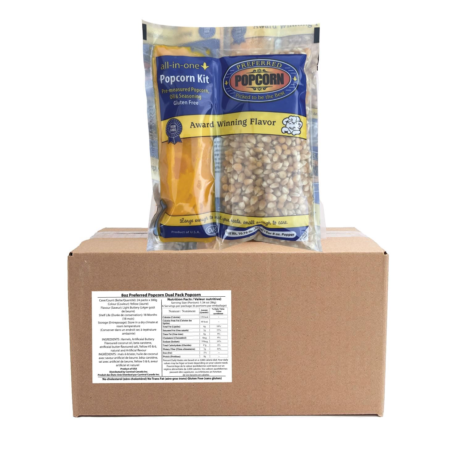 Preferred Popcorn 8oz All-in-One Butter Flavored Popcorn Kit - 24 Pack Case for Theatre Machines