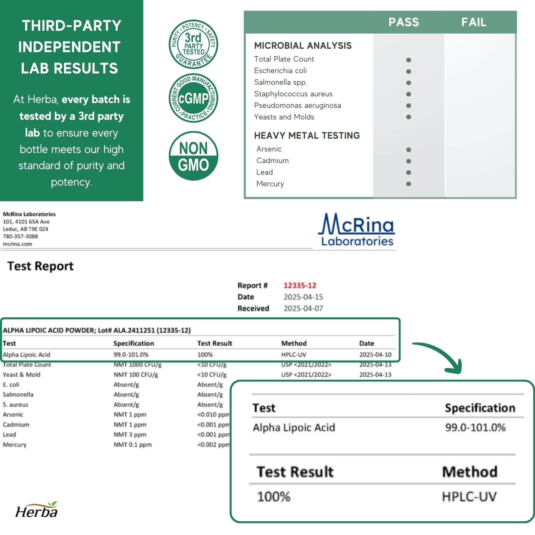 Herba Alpha Lipoic Acid 600mg – 120 Capsules | >99% Ultra Pure | Made in Canada | Blood Sugar Support Supplement - Available at All In One Marketplace Canada