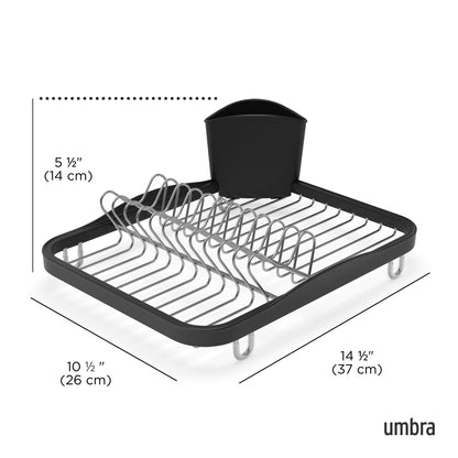 Umbra Sinkin Dish Drying Rack – Drainer Caddy with Removable Cutlery Holder – Use in Sink or On Counter, Standard, Black/Nickel Umbra