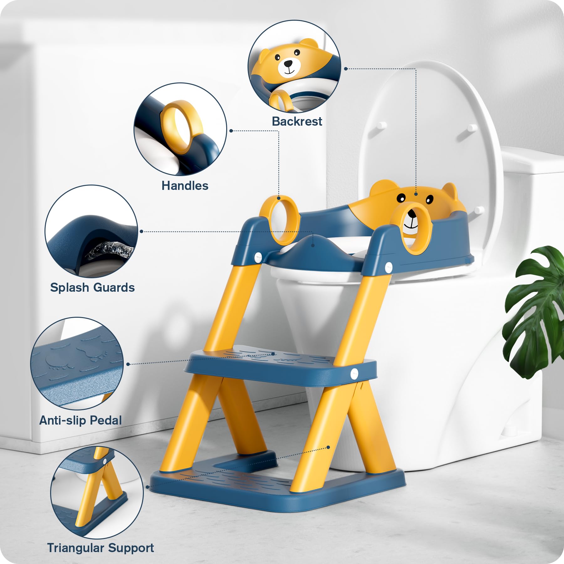 Rabb 1st Potty Training Seat, Upgrade Toddler Toilet Seat for Kids Boys Girls, 2 in 1 Potty Training Toilet for Kids, Splash Guard Anti-Slip Pad Step Stool(Blueyellow)