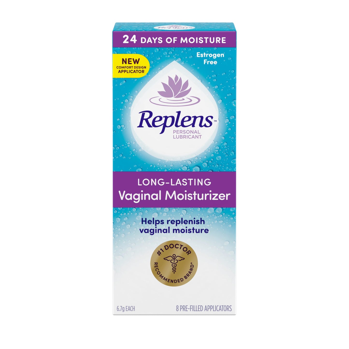 Replens Long-Lasting Vaginal Moisturizer and Lubricant, Replenish internal vaginal moisture, Immediate relief, Paraben free, Estrogen Free, Fragrance Free, 8 Applications, 53.6 g Replens