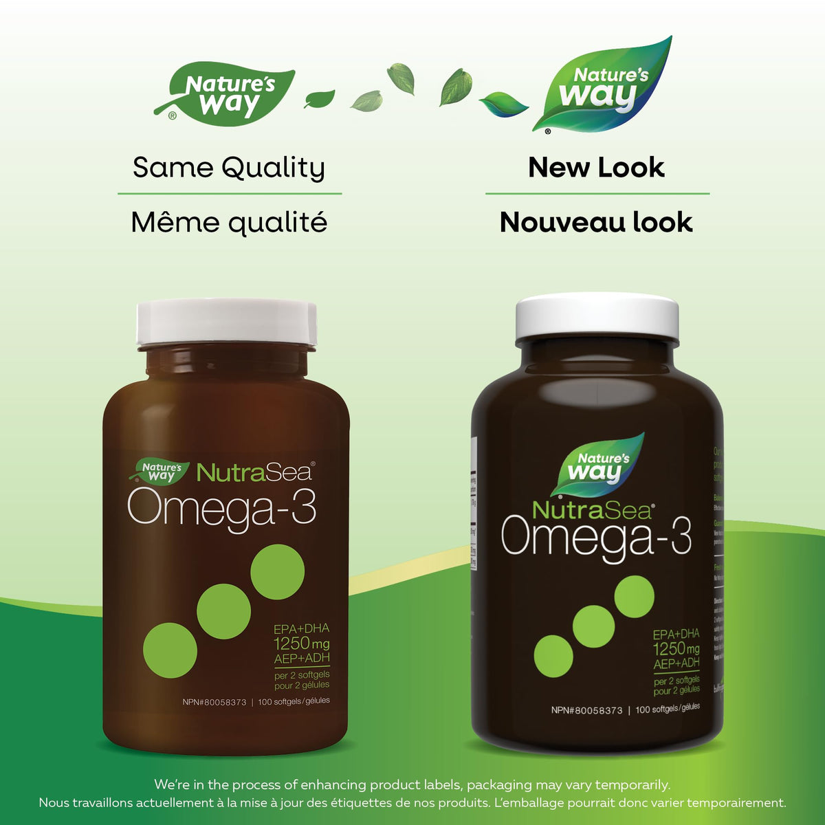 Nature's Way NutraSea Omega 3 Fish Oil Softgels Supplement for Adults and Kids Ages 6+ – Fresh Mint Flavour – Heart & Brain Support – 1250mg EPA & DHA, 100 Softgels