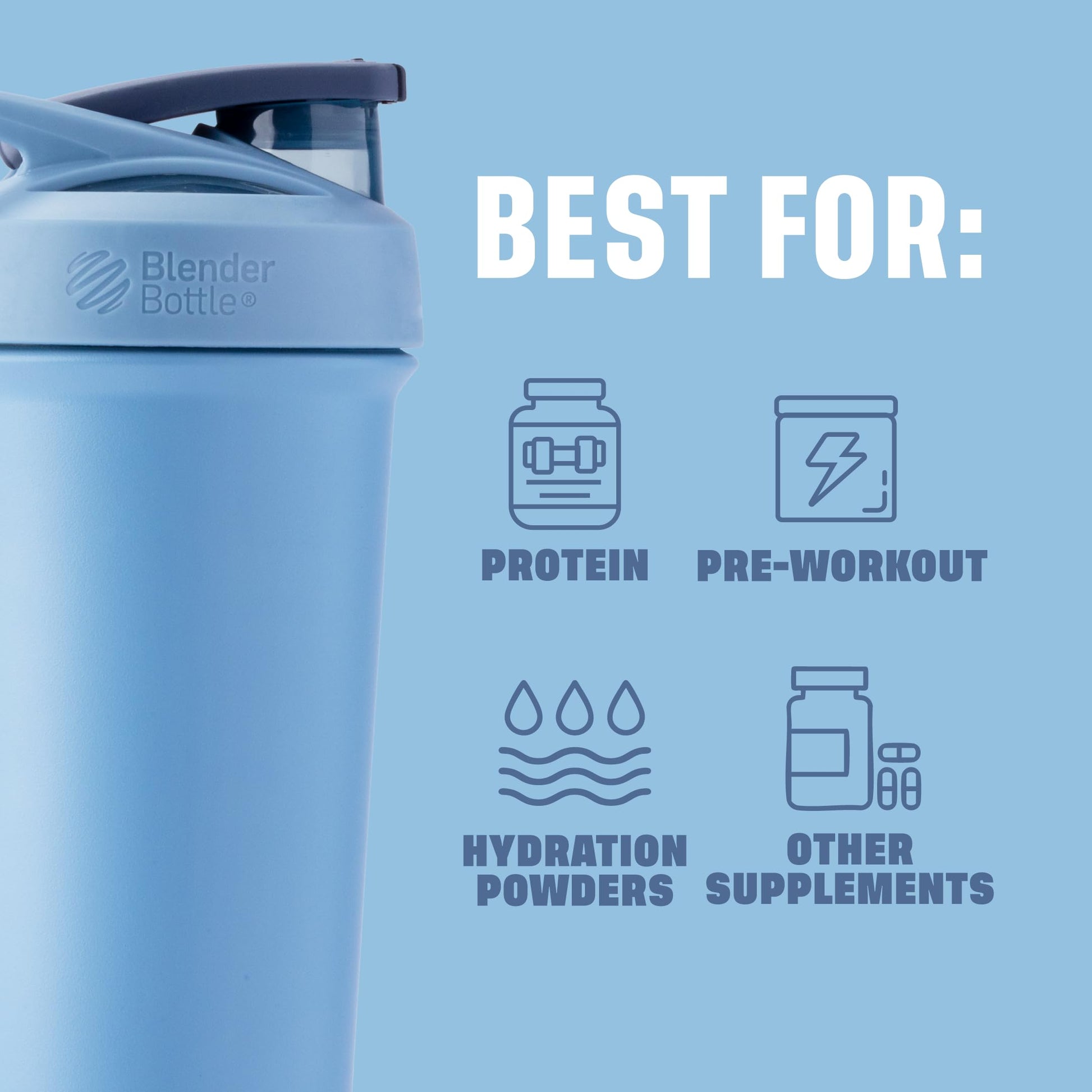 BlenderBottle Strada Sleek Shaker Cup Insulated Stainless Steel Water Bottle with Wire Whisk, 25-Ounce, Dusty Blue