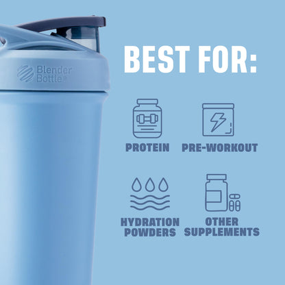 BlenderBottle Strada Sleek Shaker Cup Insulated Stainless Steel Water Bottle with Wire Whisk, 25-Ounce, Dusty Blue