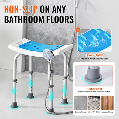 VEVOR Shower Chair, Adjustable Height Shower Stool, Shower Seat for Inside Shower or Tub, Non-Slip Bench Bathtub Stool Seat for Elderly Disabled Handicap, 350 LBS Capacity VEVOR