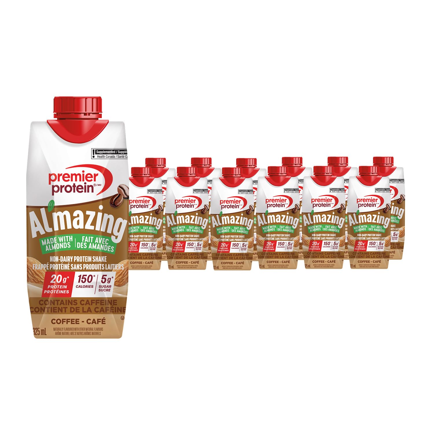 Premier Protein Al'mazing Non-Dairy Protein Shake, 20g Protein, 5g Sugar, 11 Fl oz, Coffee, 12 Count Premier Protein