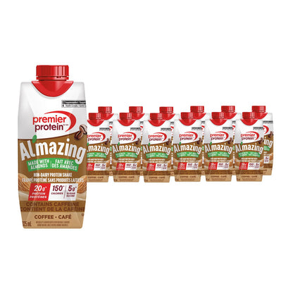 Premier Protein Al'mazing Non-Dairy Protein Shake, 20g Protein, 5g Sugar, 11 Fl oz, Coffee, 12 Count Premier Protein