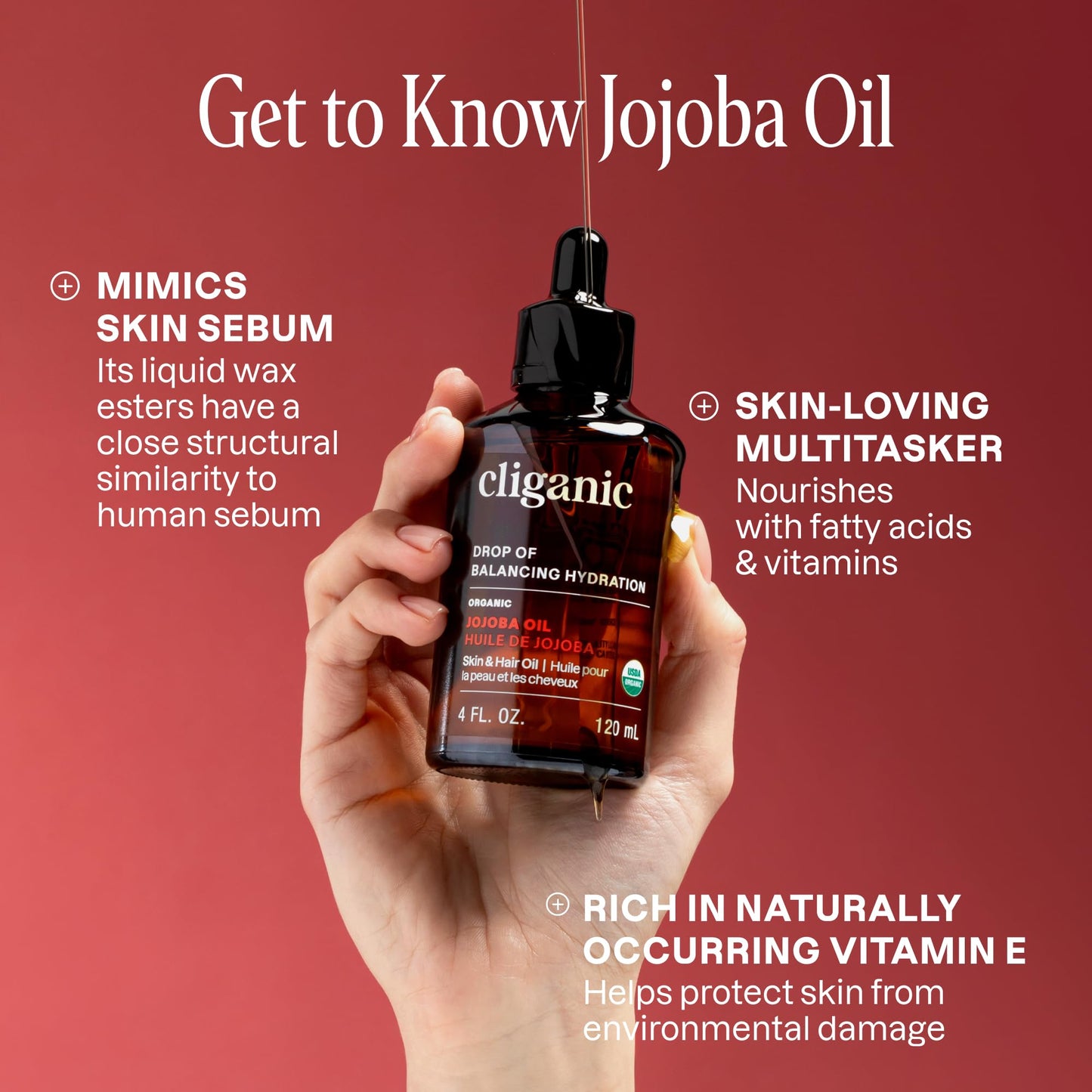 Cliganic Organic Jojoba Oil 473ml, 100% Pure | Bulk, Natural Cold Pressed Unrefined Hexane Free for Hair & Face | Base Carrier Oil