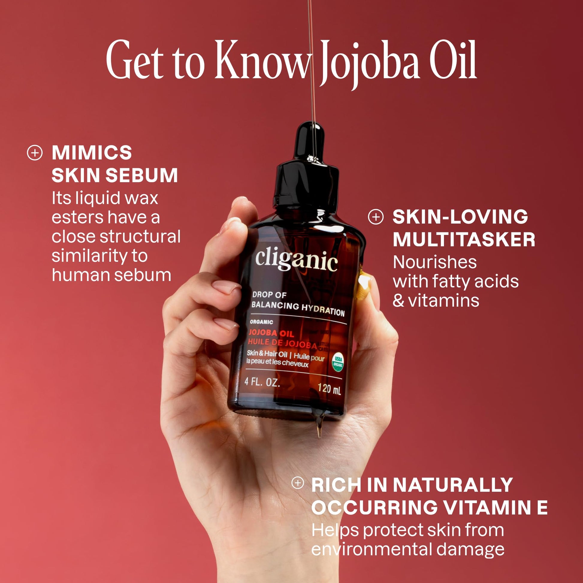 Cliganic Organic Jojoba Oil 473ml, 100% Pure | Bulk, Natural Cold Pressed Unrefined Hexane Free for Hair & Face | Base Carrier Oil