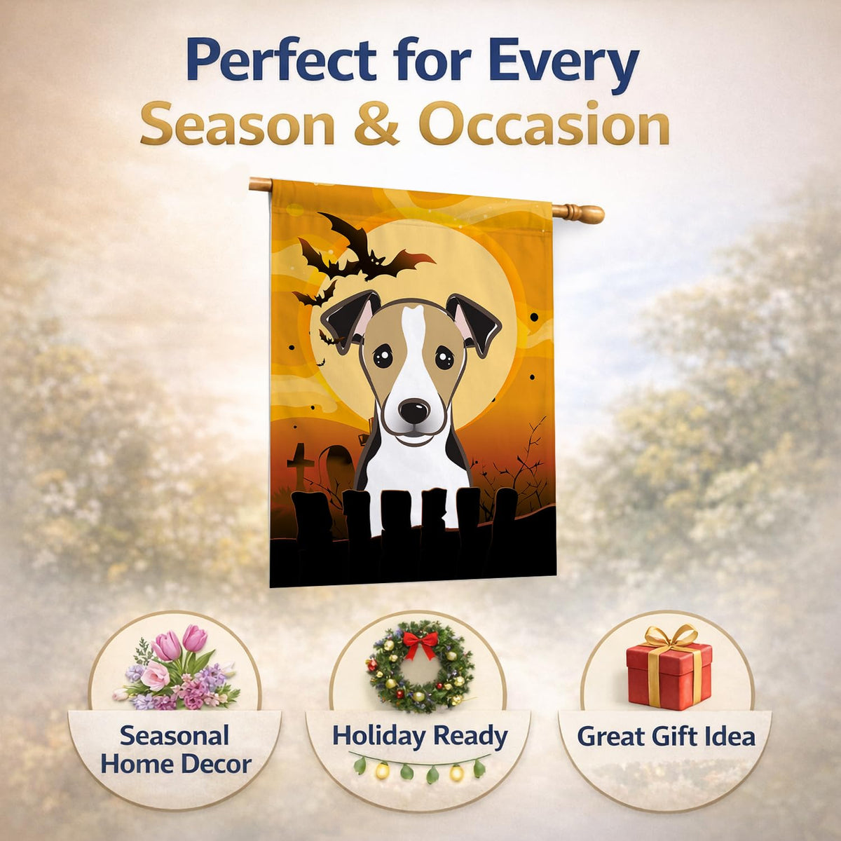 Drapeau de jardin en toile Caroline's Treasures BB1819CHF Halloween Jack Russell Terrier, multicolore, grand format