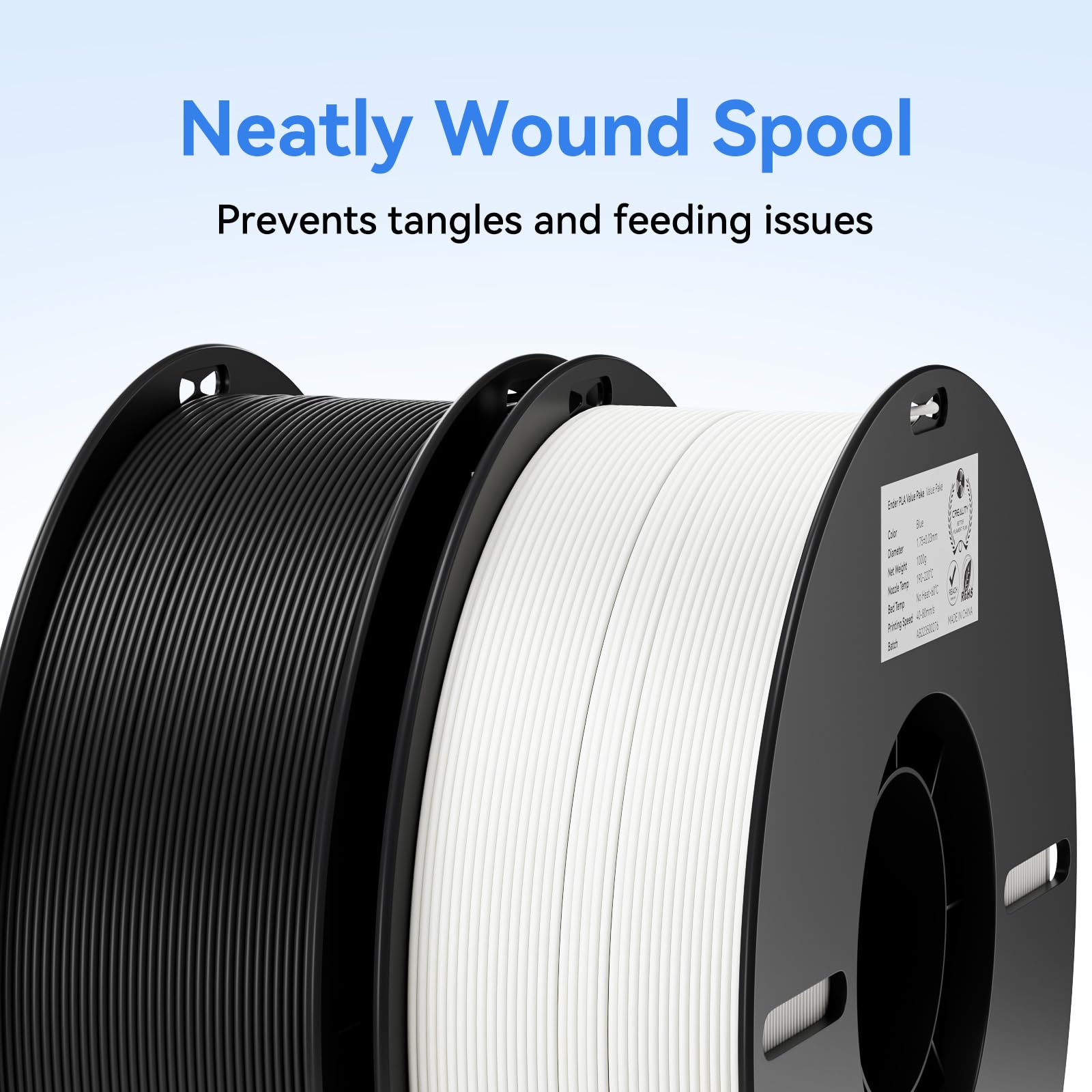 Filament 1.75mm 2 Packs for 3D Printing, Cost-Effective Ender PLA Filament 3D Printers, No-Tangling, Strong Bonding and Overhang Performance Dimensional Accuracy +/-0.02mm, White & Black