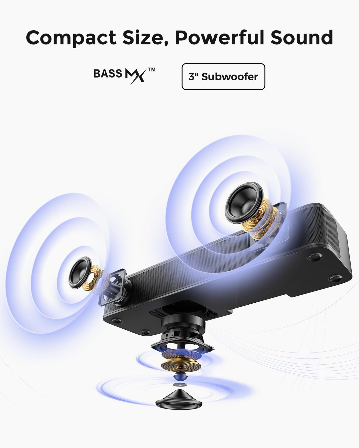 ULTIMEA 2.1ch Sound Bar for TV, Built-in Subwoofer, Peak Power 132W, App Control, 16 Inches Bluetooth 5.4 TV Speakers Soundbar, All-in-one PC Soundbar for Game, Opt/AUX/Wall Mount, Poseidon M20 Pro